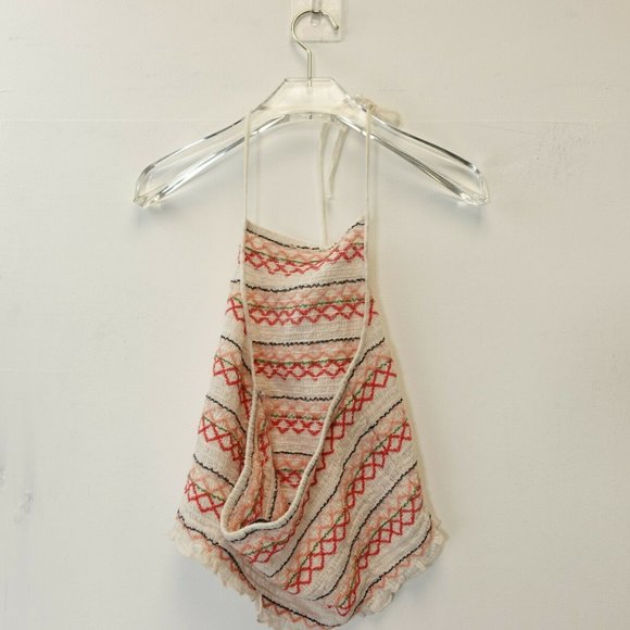 AE AMERICAN EAGLE OUTFITTERS Ivory White Crop Top MEDIUM Halter Smocked - Picture 7 of 9